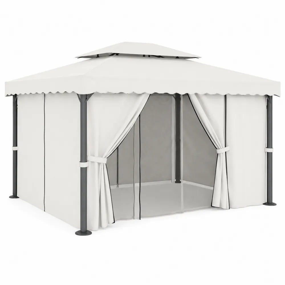 Gazebo da Giardino in Metallo e Poliestere Bianco 3x4 m