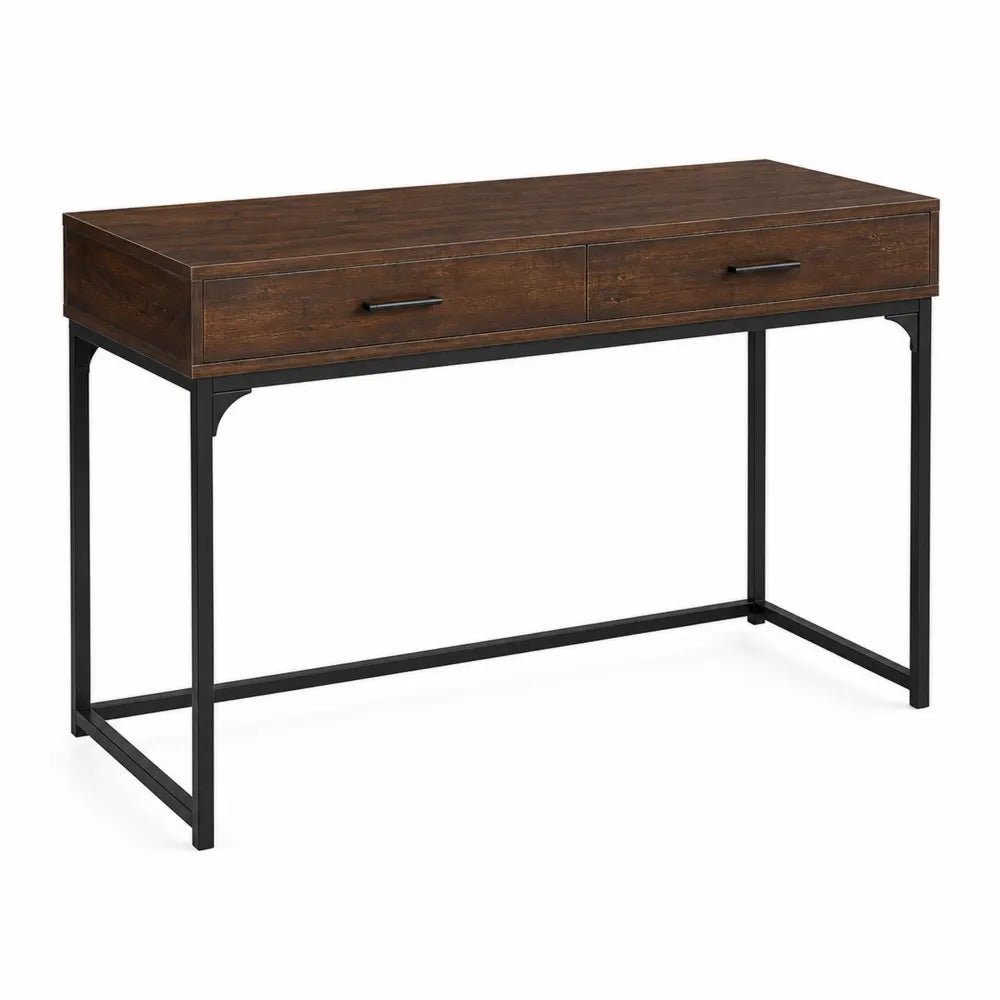 Scrivania in MDF e metallo con due cassetti marrone 120x60x75 cm