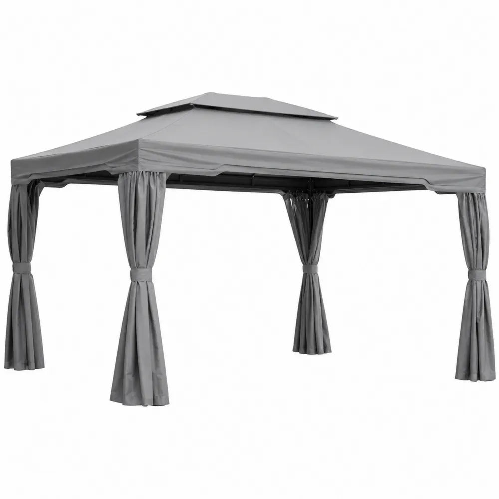 Gazebo da Giardino in Acciaio e Poliestere Grigio 3x4 m