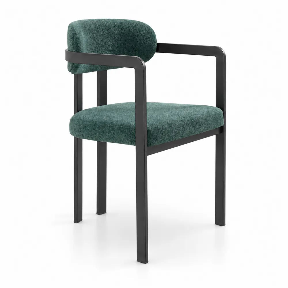 Sedia in Metallo Nero con Rivestimento in Tessuto Verde