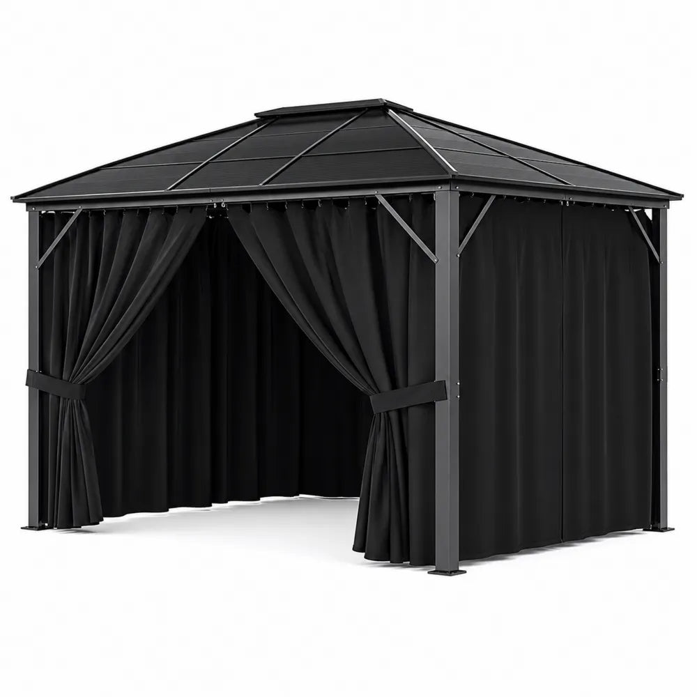 Gazebo in Alluminio con Tende in Poliestere Nero 3x4m