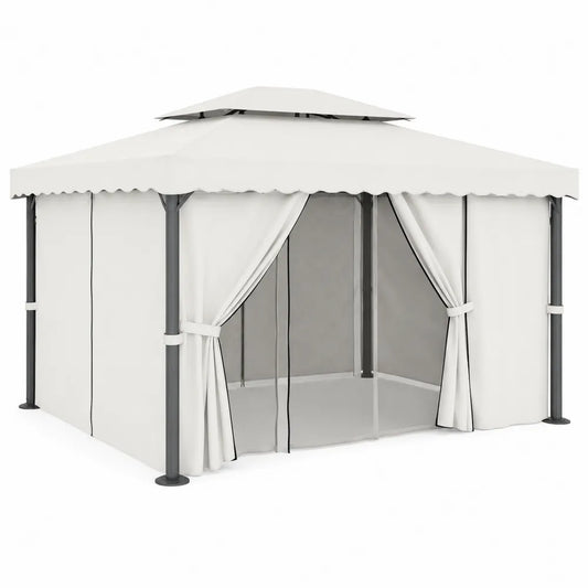 Gazebo da Giardino in Metallo e Poliestere Bianco 3x4 m