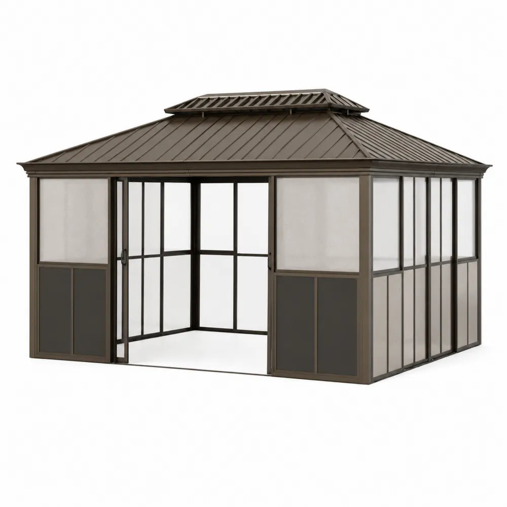 Gazebo da Giardino in Alluminio e Vetro Temperato Grigio