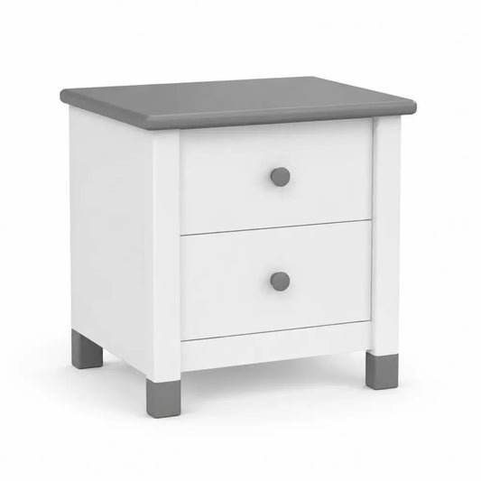 Comodino a 2 cassetti in MDF laccato Bianco/Grigio 45x35x55 cm