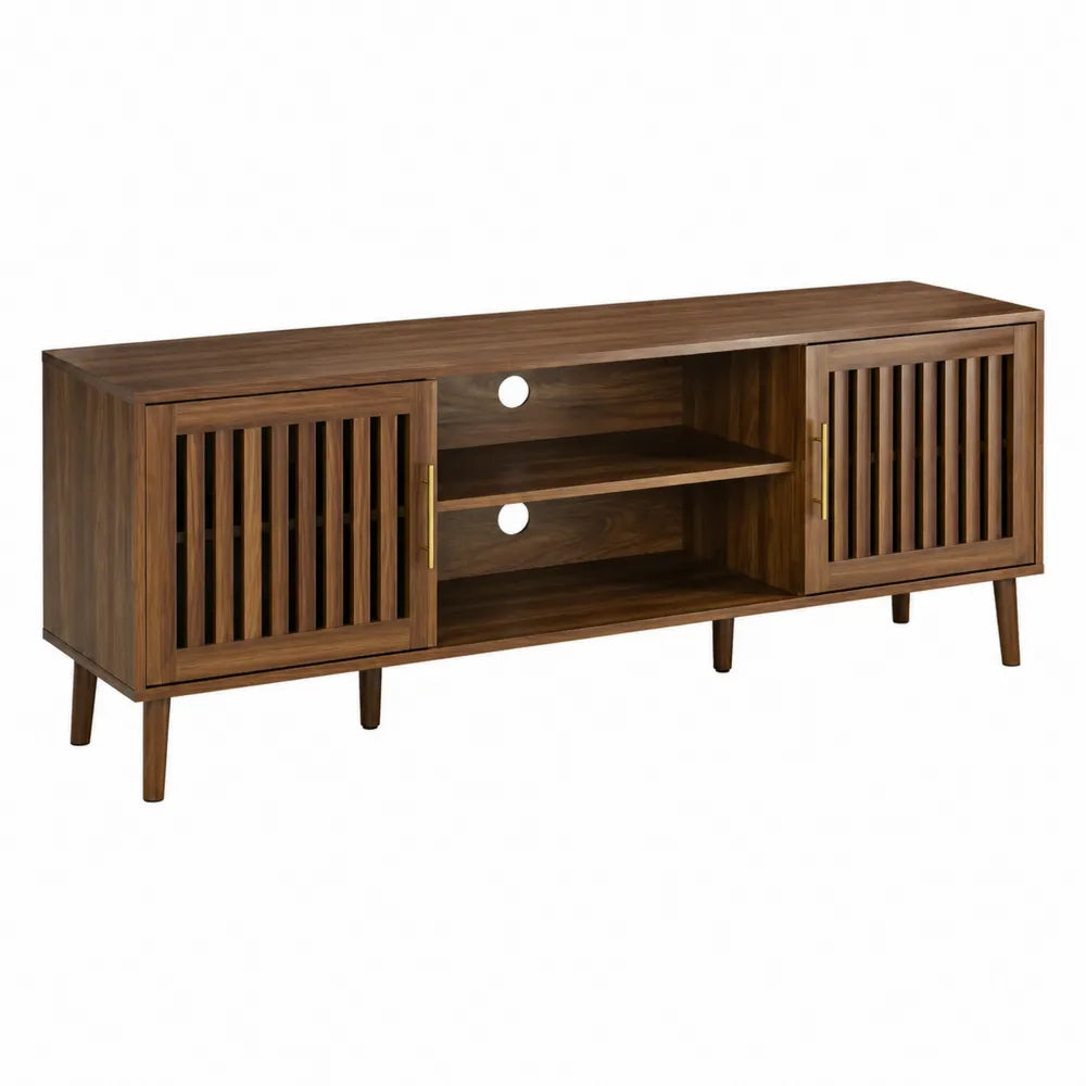 Mobile TV in Legno di Noce con Ante a Doghe 150x40x55 cm
