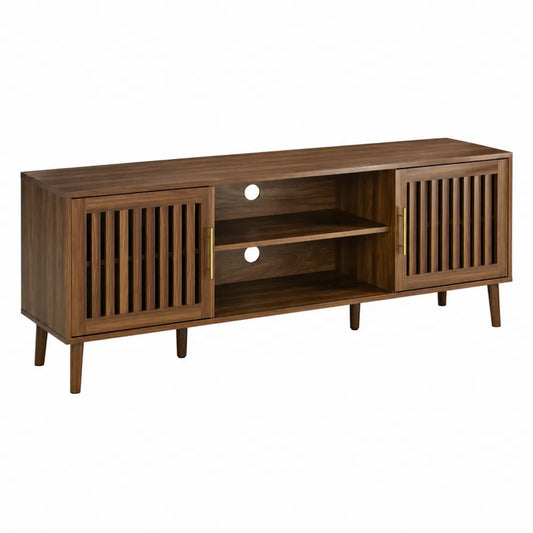 Mobile TV in Legno di Noce con Ante a Doghe 150x40x55 cm