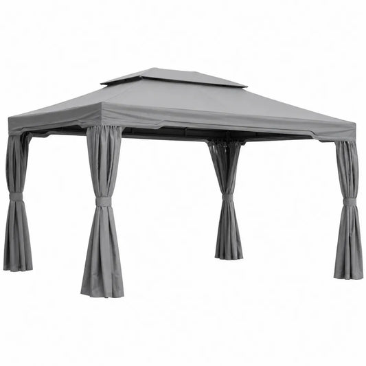 Gazebo da Giardino in Acciaio e Poliestere Grigio 3x4 m