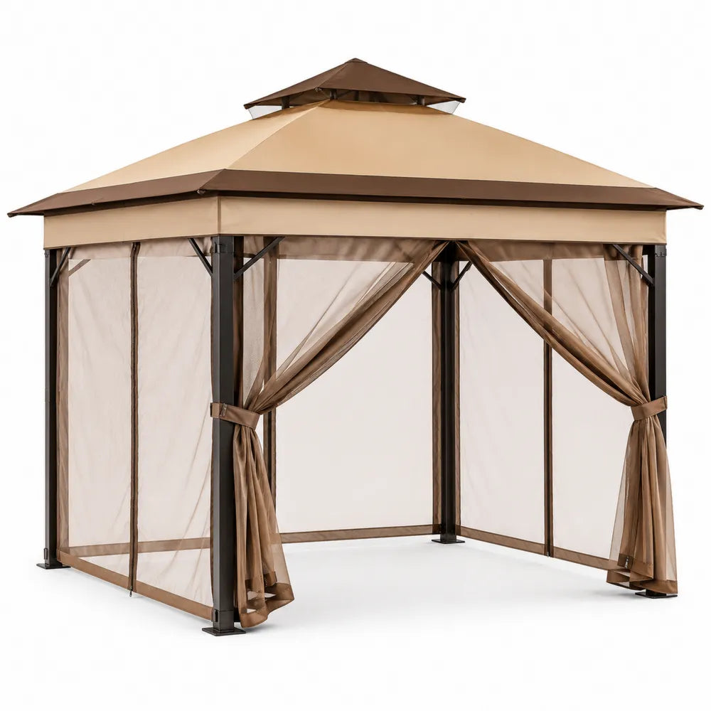 Gazebo in Alluminio con Copertura in Poliestere e Zanzariere