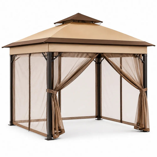Gazebo in Alluminio con Copertura in Poliestere e Zanzariere