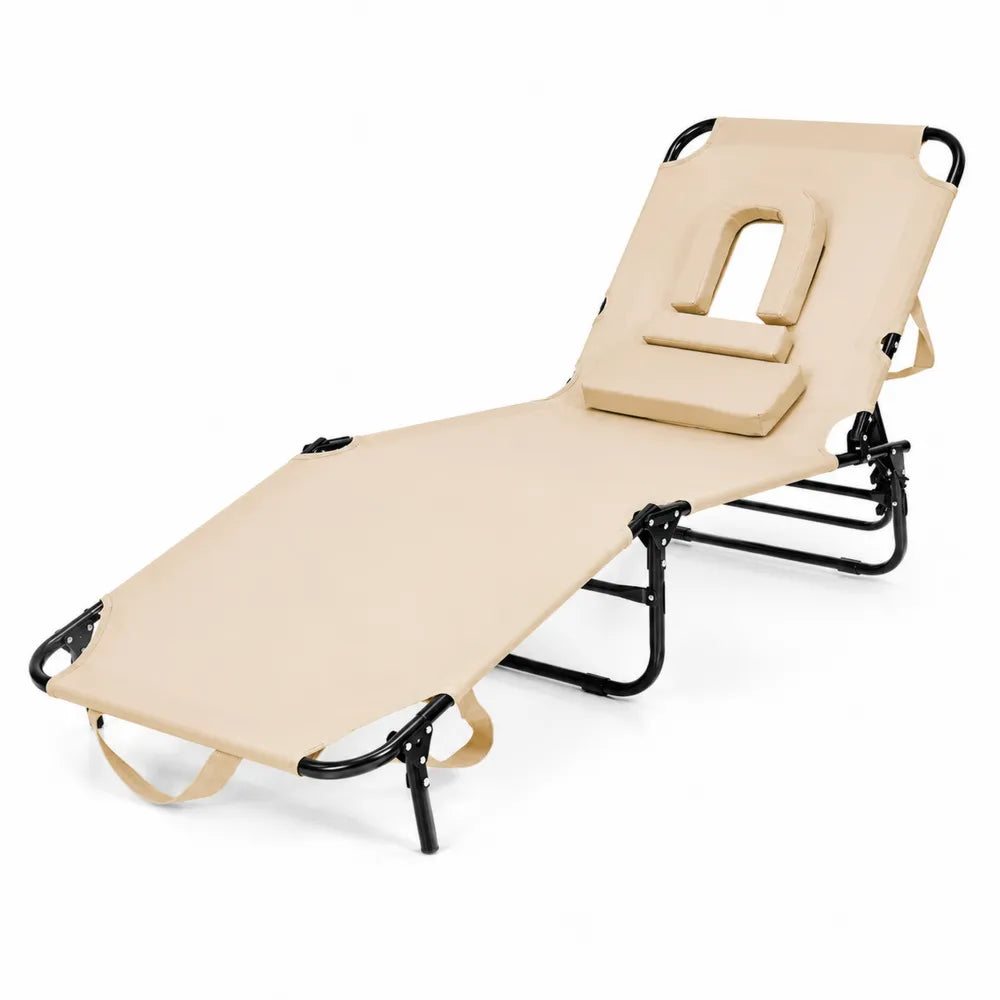 Lettino Pieghevole da Esterno in Metallo e Poliestere Beige