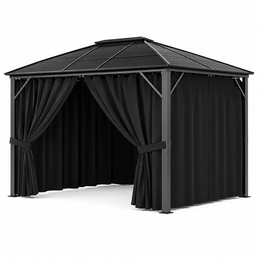 Gazebo in Alluminio con Tende in Poliestere Nero 3x4m