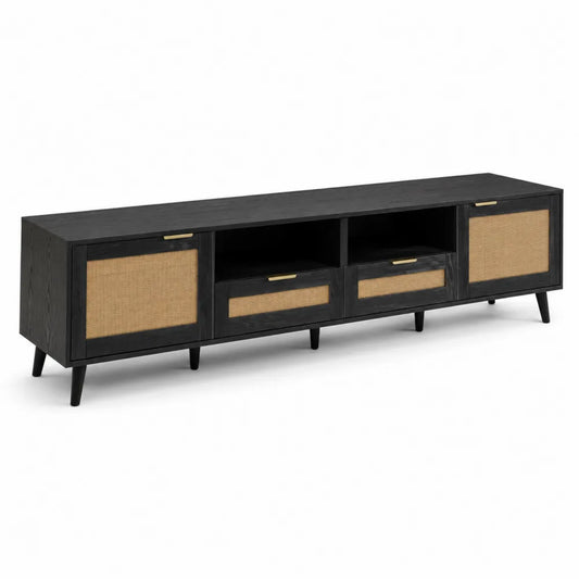 Mobile TV in Legno di Acacia e Paglia 200x40x50 cm