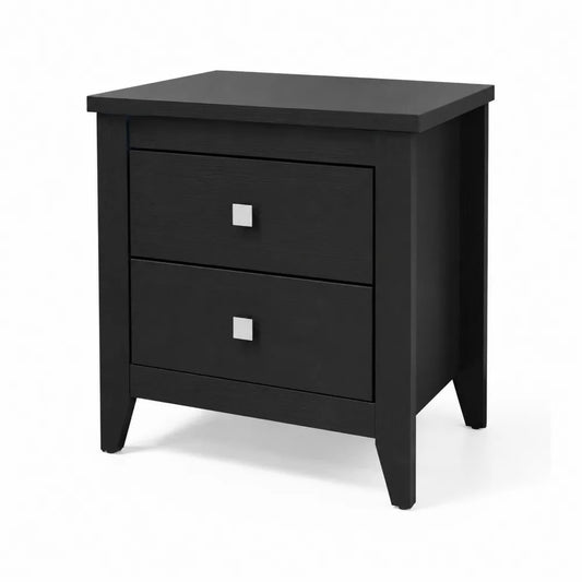 Comodino in legno MDF nero con 2 cassetti 45x35x55 cm