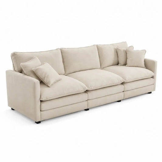 Divano in Tessuto Beige con Cuscini Rimovibili
