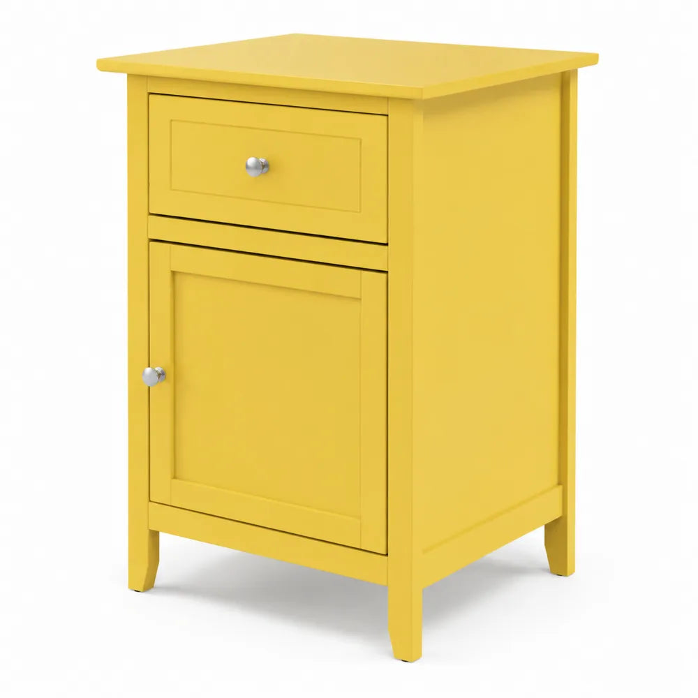 Comodino in Legno MDF Giallo con Cassetto e Anta