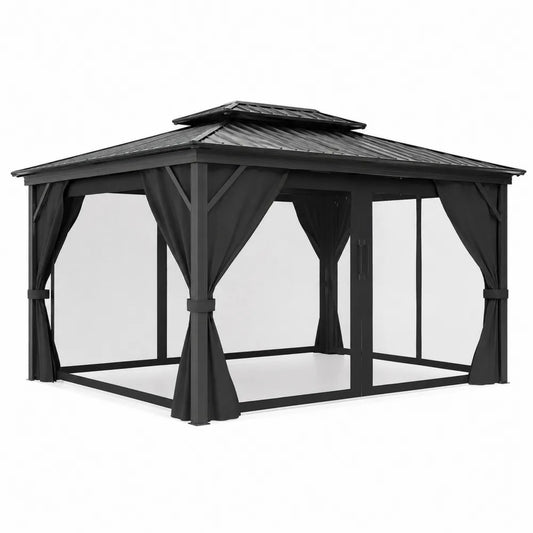 Gazebo nero in alluminio con pannelli in policarbonato 3x4m