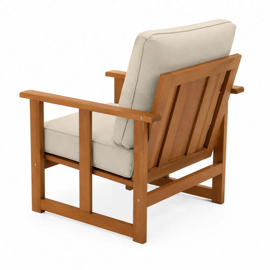 Poltrona da Esterno in Legno con Cuscini in Poliestere Beige