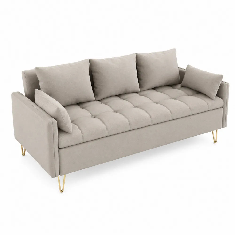 Divano letto in tessuto poliestere beige con gambe dorate