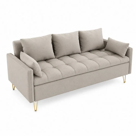 Divano letto in tessuto poliestere beige con gambe dorate