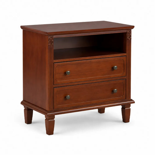 Comodino in legno massello con cassetti e ripiano 65x45x30 cm